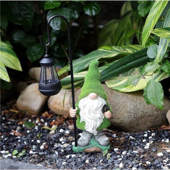 Flocked Garden Gnome Statue, Large Outdoor Gnome with Solar Lights, (15.8" Tall) - Picture 5 of 7